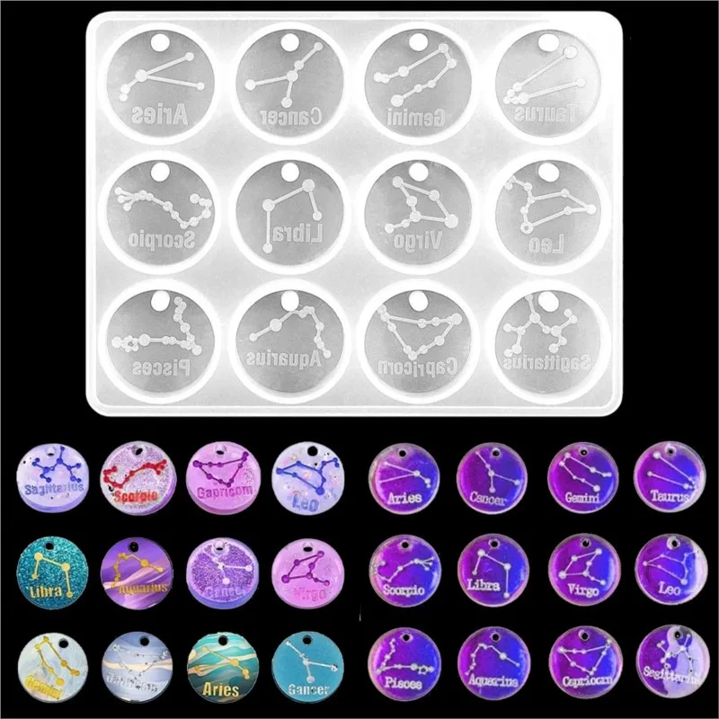 Resin Art Jewellery - 12 Zodiac Constellation Resin Molds Round