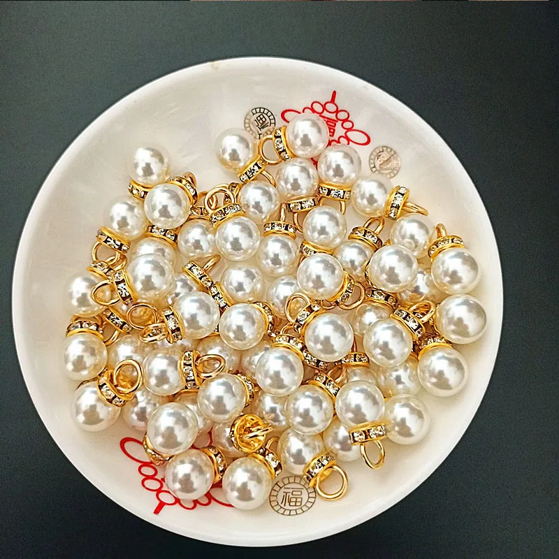 Resin Art Anniversary Gift - 30Pcs Round Pearl Diamond Pendant Gold