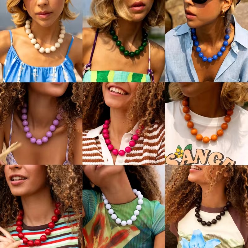 Resin Art Necklace - Tocona New Colorful Big Bead Choker