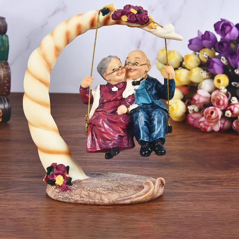 Resin Art Anniversary Gift - Chinese Swing Old Couples Resin Figurines
