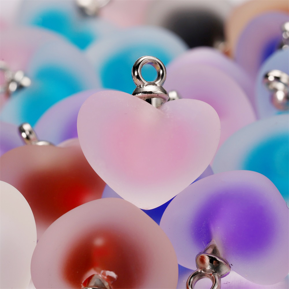 Resin Art Necklace - 10pcs/lot Resin Frosted Multicolor Heart Charms