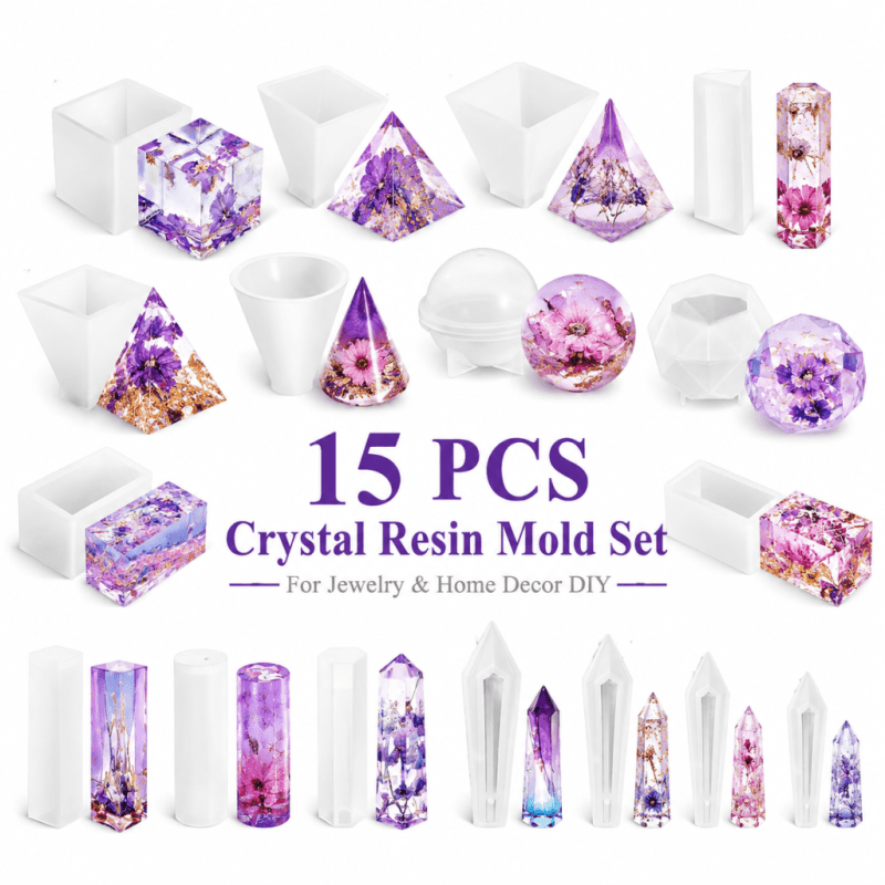 Resin Art Jewellery - 15pcs Crystal Resin Silicone Mould Set,