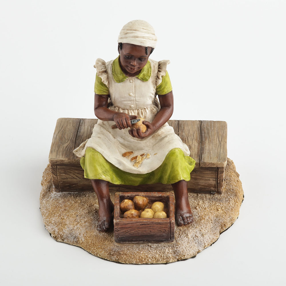 Resin Art On Wood - Young Black Girl Sculpture Peeling Potatoes