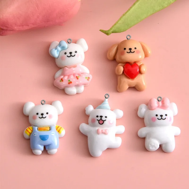 Resin Art Essentials - 10pcs Cartoon Dog Resin Charms Keyring