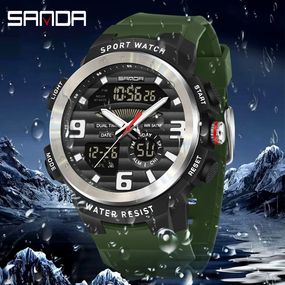 Resin Art Underwater - SANDA Multifunction Men Watch Dual Display