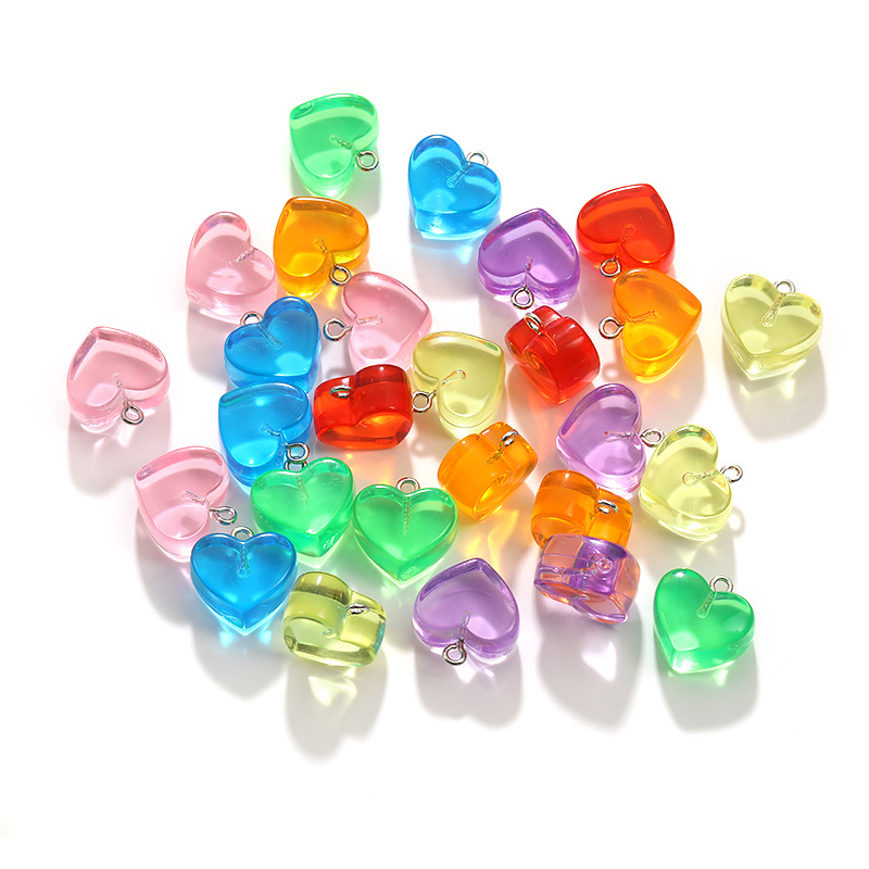 Resin Art Necklace - 10pcs 15x18MM Multicolor Transparent Heart Charms
