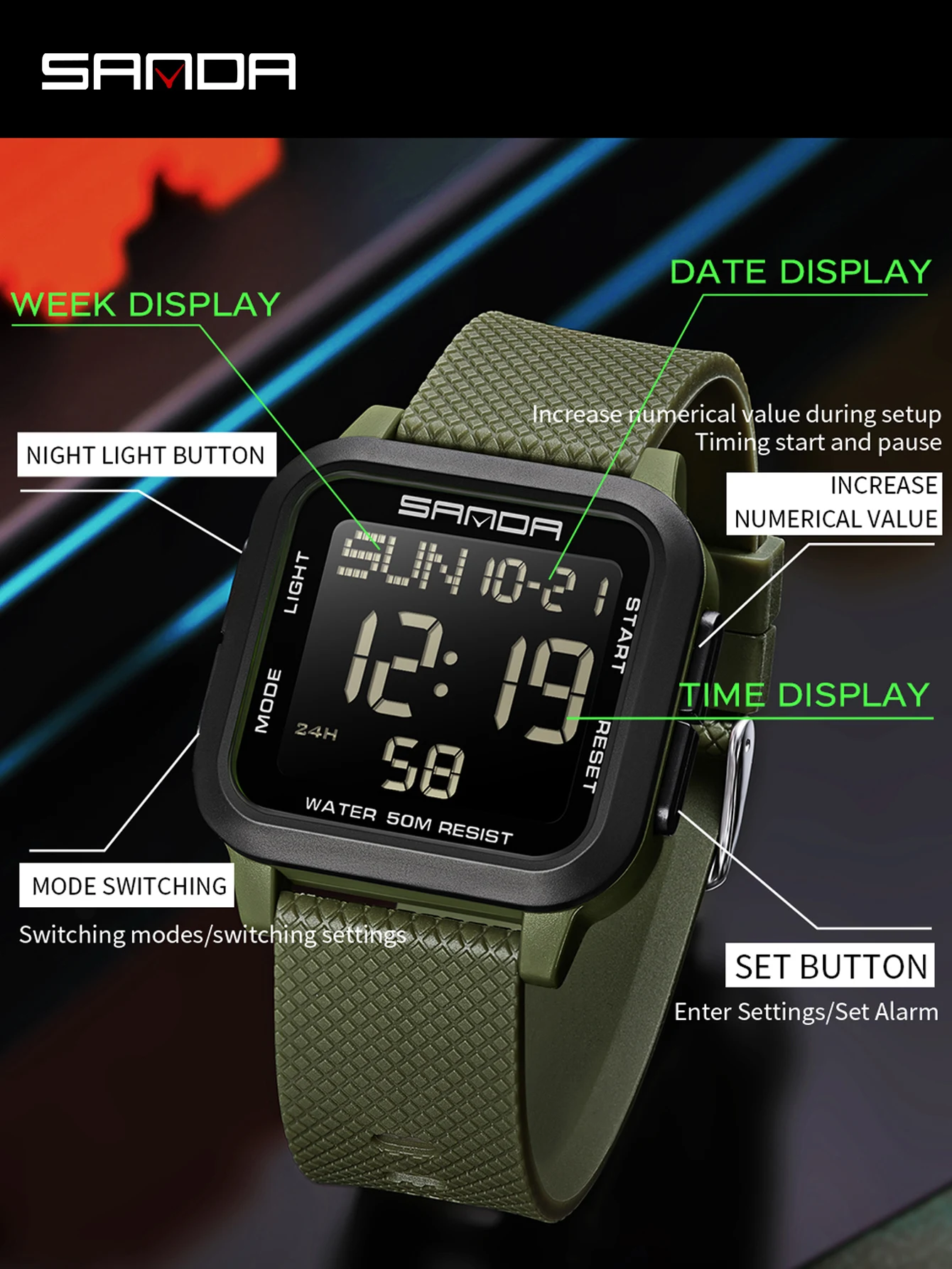 SANDA Waterproof Casual LED Di - Resin Art Underwater recension och pris