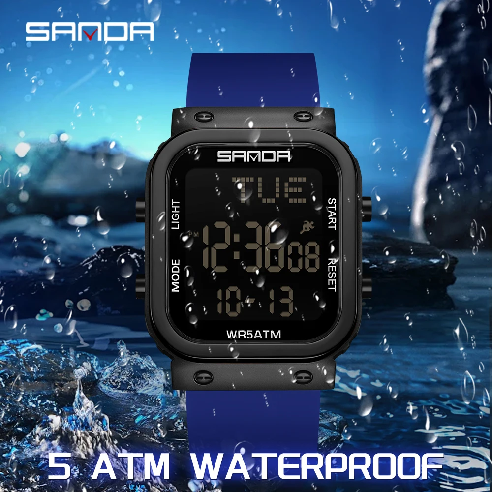 SANDA Digital Watch Men Milita - Resin Art Underwater recension och pris